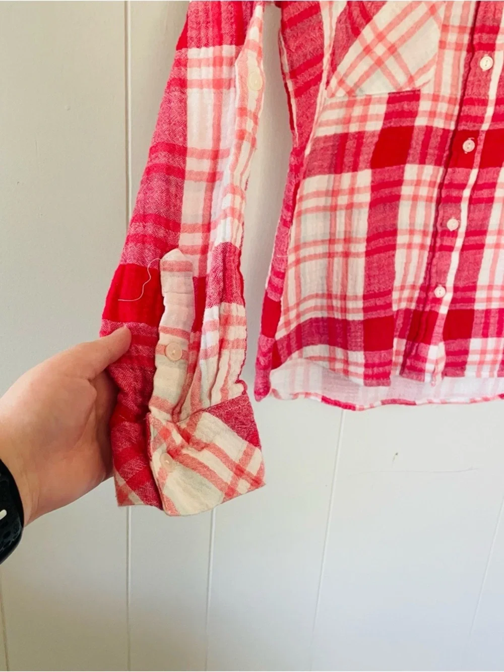 Sanctuary Pink and White Lightweight Plaid Shirt - Picture 5 of 9